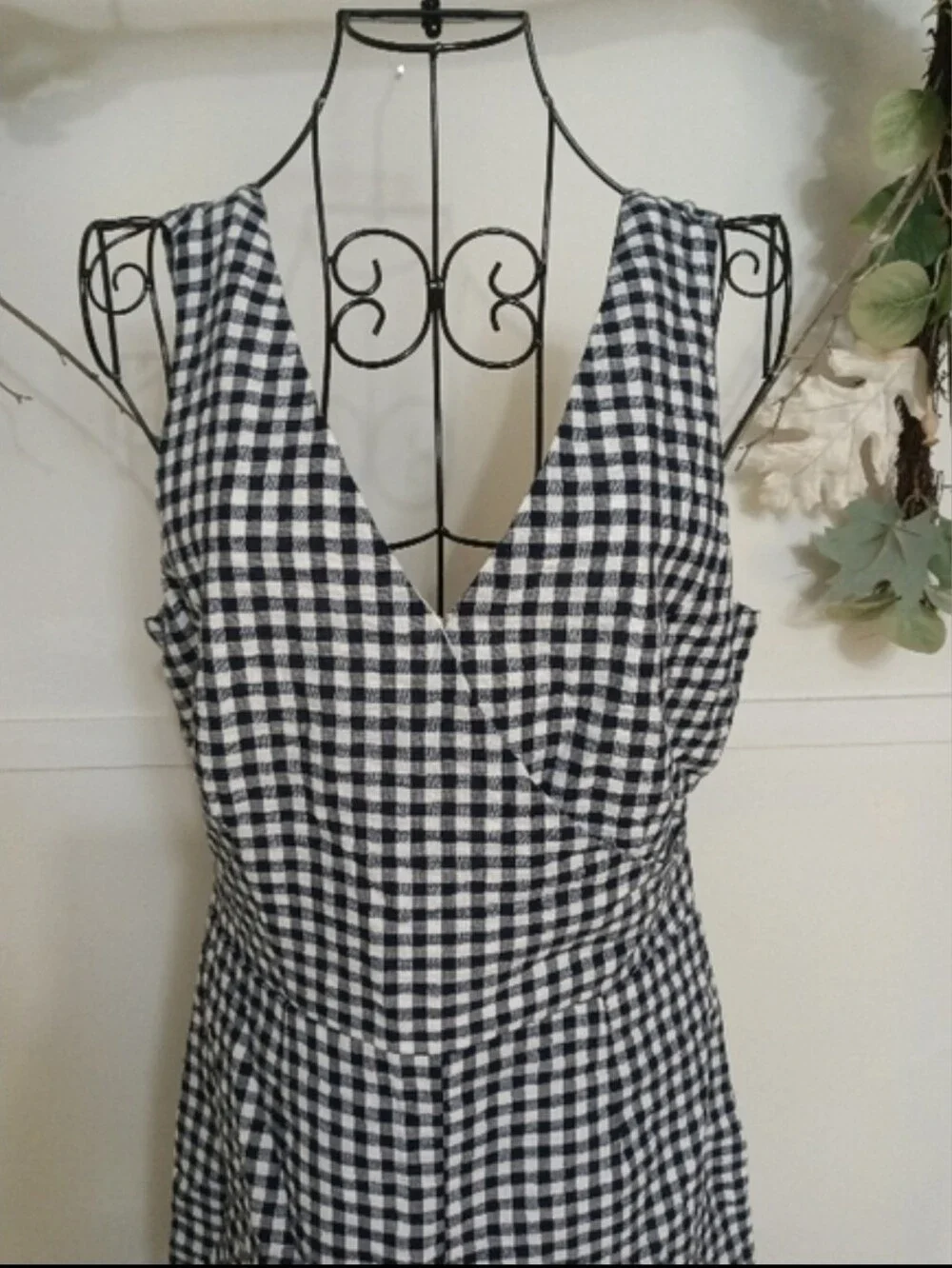 Banana Republic Sleeveless Black White Gingham Linen Plaid Wide Leg Jumpsuit XS